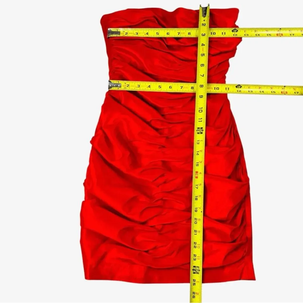 Jessica McClintock Red Satin Ruched Bandage Dress 6 Retro Vamp Party Y2K USA